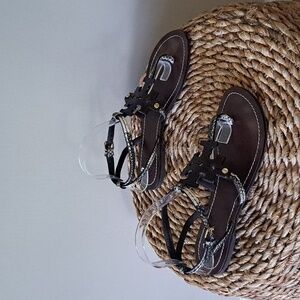 Tory Burch Womens Chandler Snakeskin Print Leather Slingback Flat‎ Sandals S-7.5